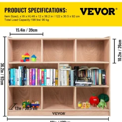 VEVOR Cubby Mobile Tray Storage Cabinet, 8-Compartment Cubby Storage Shelf, Cubby Storage Cabinet 3-shelf, Classroom Cubbies, Classroom Furniture for Home, Daycare and Preschool, Natural