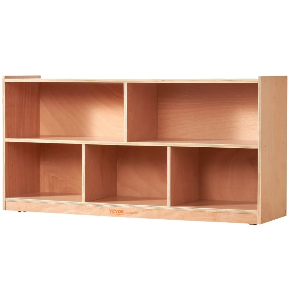 VEVOR Cubby Mobile Tray Storage Cabinet, 5-Compartment Cubby Storage Shelf, Cubby Storage Cabinet 2-shelf, Classroom Cubbies, Classroom Furniture for Home, Daycare and Preschool, Natural