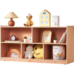 VEVOR Cubby Mobile Tray Storage Cabinet, 5-Compartment Cubby Storage Shelf, Cubby Storage Cabinet 2-shelf, Classroom Cubbies, Classroom Furniture for Home, Daycare and Preschool, Natural