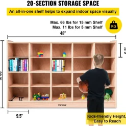 VEVOR Cubby Mobile Tray Storage Cabinet, 20-Compartment Cubby Storage Shelf, Cubby Storage Cabinet 4 x 5, Classroom Cubbies, Classroom Furniture for Home, Daycare and Preschool, Natural