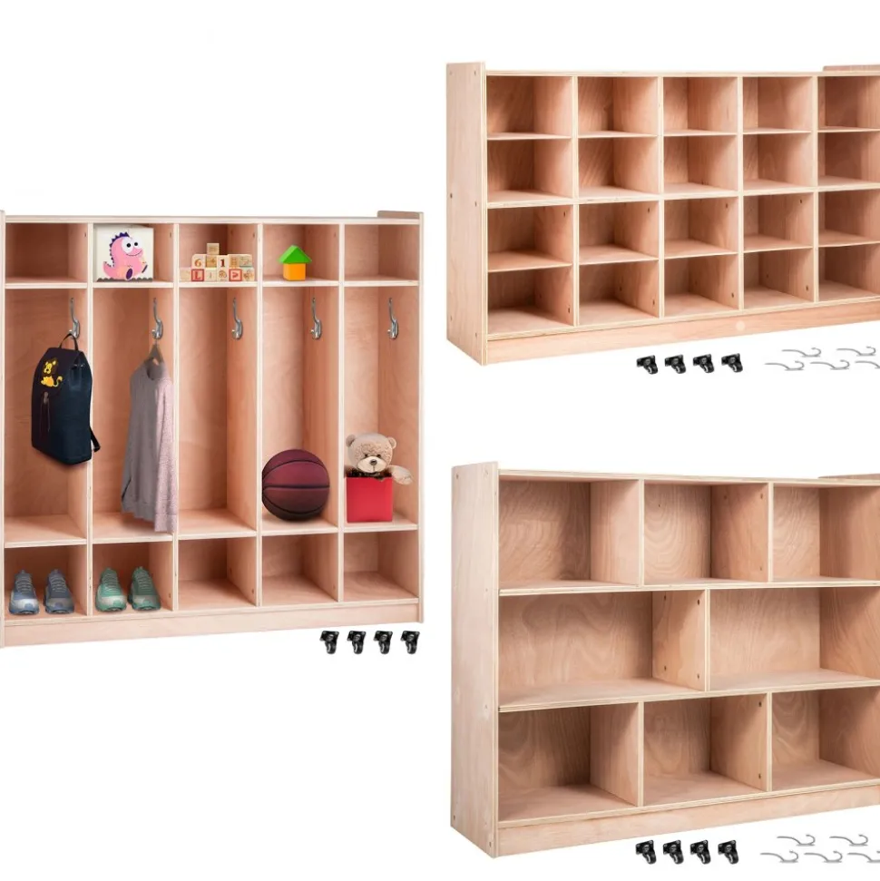 VEVOR Cubby Mobile Tray Storage Cabinet, 20-Compartment Cubby Storage Shelf, Cubby Storage Cabinet 4 x 5, Classroom Cubbies, Classroom Furniture for Home, Daycare and Preschool, Natural