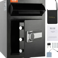 VEVOR 2.5 Cub Depository Safe, Deposit Safe with Drop Slot, Electronic Code Lock and 2 Emergency Keys, 20.27'' x 13.97'' x 13.97'' Business Drop Slot Safe for Cash, Mail in Home, Hotel, Office