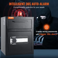 VEVOR 1.7 Cub Depository Safe, Deposit Safe with Drop Slot, Electronic Code Lock and 2 Emergency Keys, 17.71'' x 13.77'' x 13.77'' Business Drop Slot Safe for Cash, Mail in Home, Hotel, Office