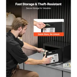 VEVOR 0.6 Cubic Feet Drop Safe, Drop Slot Safe Box with Password and Turn Knob, Heavy Duty Compact Cash Depository Box with a Front Lock Slot for Cash, Bank Slips, Jewelry, Documents, Bills, Black