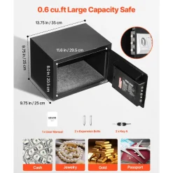 VEVOR 0.6 Cubic Feet Drop Safe, Drop Slot Safe Box with Password and Turn Knob, Heavy Duty Compact Cash Depository Box with a Front Lock Slot for Cash, Bank Slips, Jewelry, Documents, Bills, Black