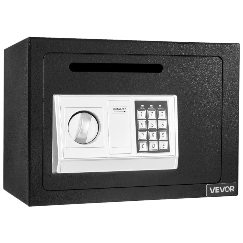 VEVOR 0.6 Cubic Feet Drop Safe, Drop Slot Safe Box with Password and Turn Knob, Heavy Duty Compact Cash Depository Box with a Front Lock Slot for Cash, Bank Slips, Jewelry, Documents, Bills, Black
