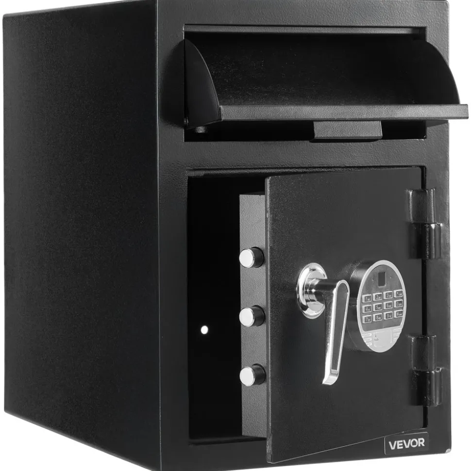 VEVOR 1.2 Cubic Feet Drop Safe, Large Capacity Front Drop Slot Safe Box with Digital Keypad, Heavy Duty 2 Tiers Cash Depository Box with Spare Keys for Cash, Bank Slip, Jewelry, Document, Bill, Black