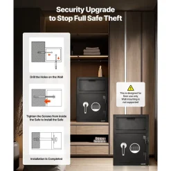 VEVOR 1.2 Cubic Feet Drop Safe, Large Capacity Front Drop Slot Safe Box with Digital Keypad, Heavy Duty 2 Tiers Cash Depository Box with Spare Keys for Cash, Bank Slip, Jewelry, Document, Bill, Black