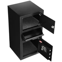 VEVOR 3.6 Cubic Feet Drop Safe, Large Capacity Front Drop Slot Safe Box with Digital Keypad, Heavy Duty 3 Tiers Cash Depository Box with Spare Keys for Cash, Bank Slip, Jewelry, Document, Bill, Black