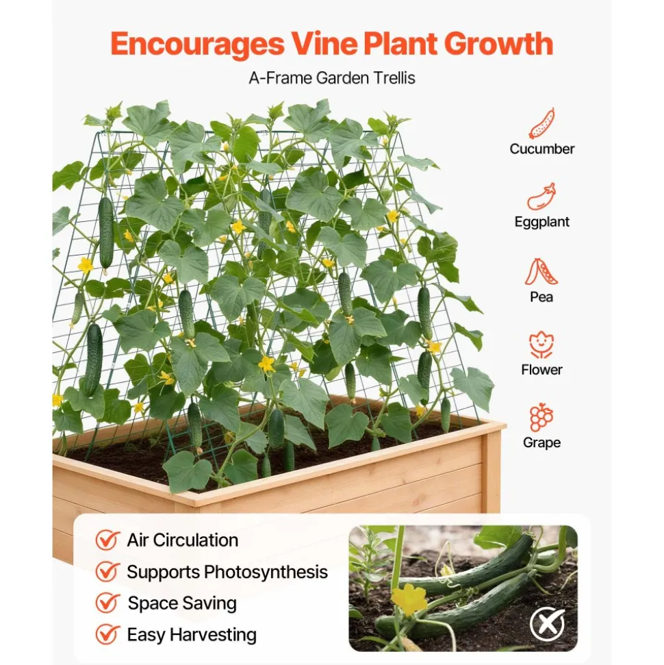 VEVOR Cucumber Trellis 4 Pack, A-Frame Garden Trellises for Raised Bed, Metal Rustproof Coating Plant Support for Vine, Climbing Plants, Peas, Beans, Zucchini, Tomato, Flower (46.06 x 16.93 in x 4PCS)