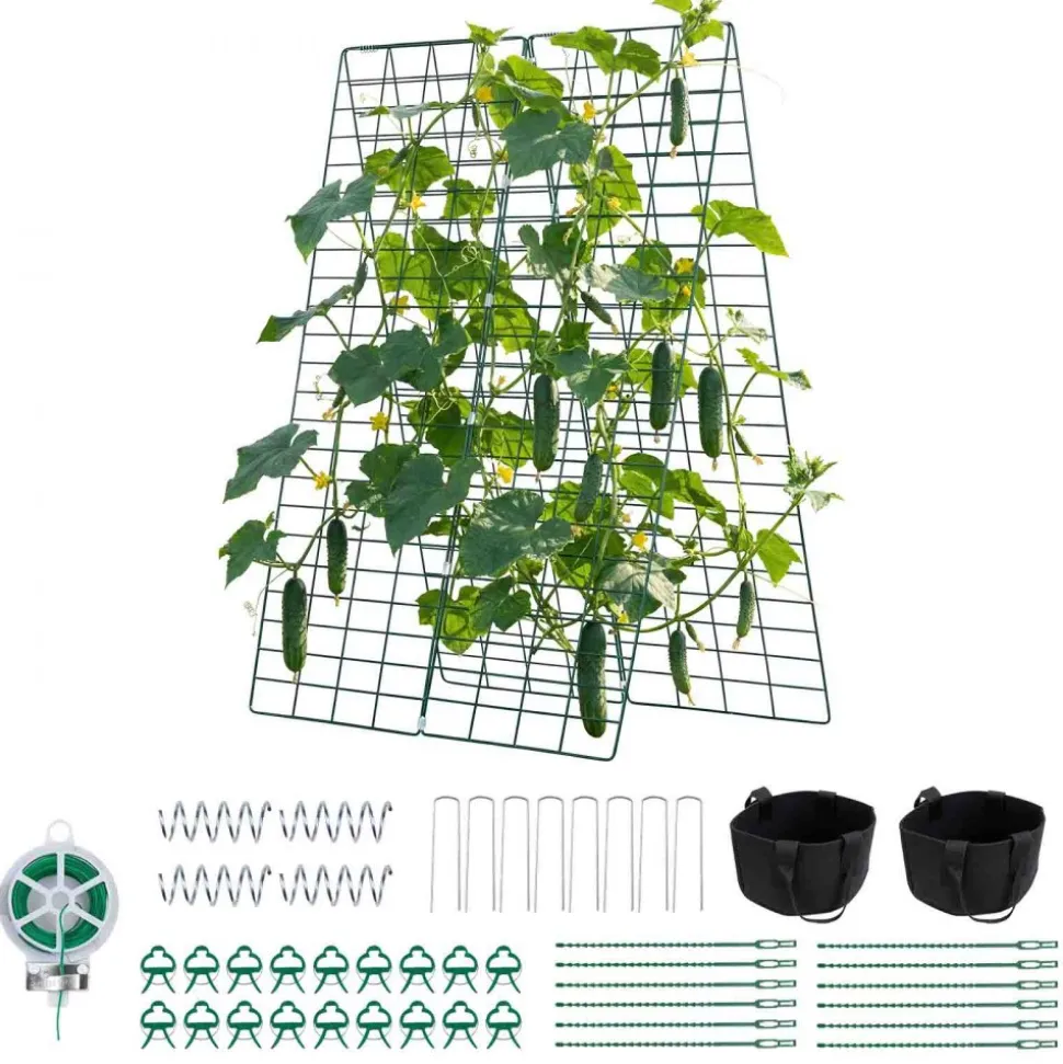 VEVOR Cucumber Trellis 4 Pack, A-Frame Garden Trellises for Raised Bed, Metal Rustproof Coating Plant Support for Vine, Climbing Plants, Peas, Beans, Zucchini, Tomato, Flower (46.06 x 16.93 in x 4PCS)