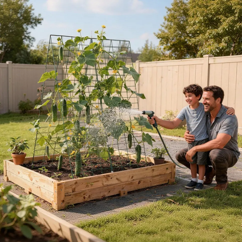VEVOR Cucumber Trellis 4 Pack, A-Frame Garden Trellises for Raised Bed, Metal Rustproof Coating Plant Support for Vine, Climbing Plants, Peas, Beans, Zucchini, Tomato, Flower (46.06 x 16.93 in x 4PCS)