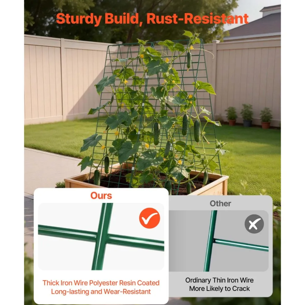 VEVOR Cucumber Trellis 4 Pack, A-Frame Garden Trellises for Raised Bed, Metal Rustproof Coating Plant Support for Vine, Climbing Plants, Peas, Beans, Zucchini, Tomato, Flower (46.06 x 16.93 in x 4PCS)