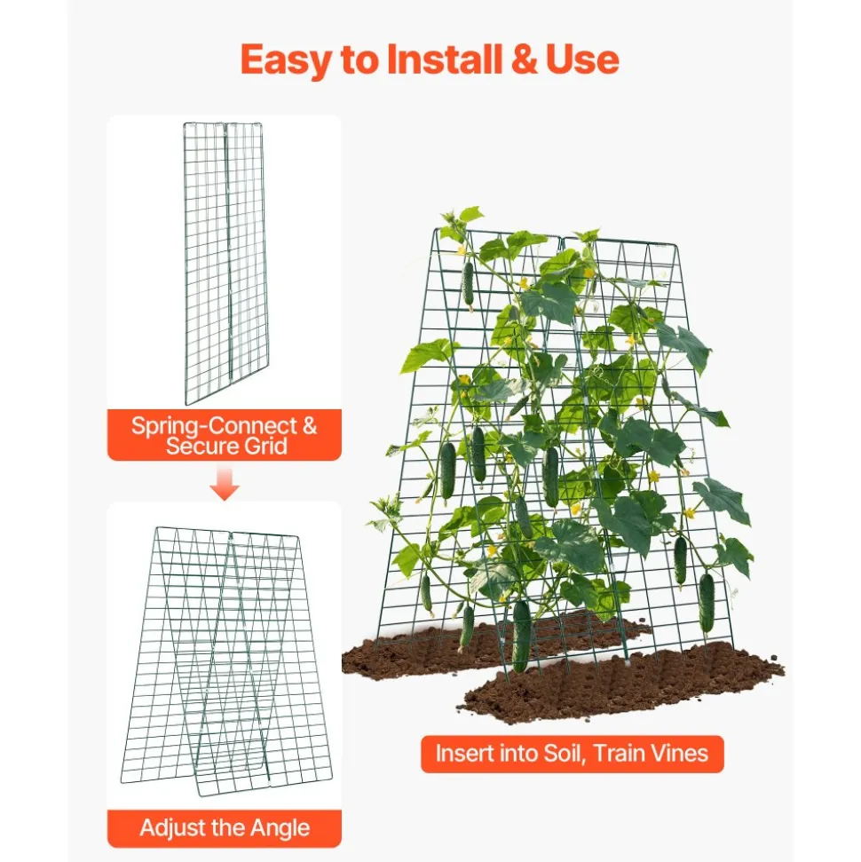 VEVOR Cucumber Trellis 4 Pack, A-Frame Garden Trellises for Raised Bed, Metal Rustproof Coating Plant Support for Vine, Climbing Plants, Peas, Beans, Zucchini, Tomato, Flower (46.06 x 16.93 in x 4PCS)