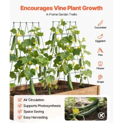VEVOR Cucumber Trellis 4 Pack, A-Frame Garden Trellises for Raised Bed, Metal Rustproof Coating Plant Support for Vine, Climbing Plants, Peas, Beans, Zucchini, Tomato, Flower (38.98 x 15.75 in x 4PCS)