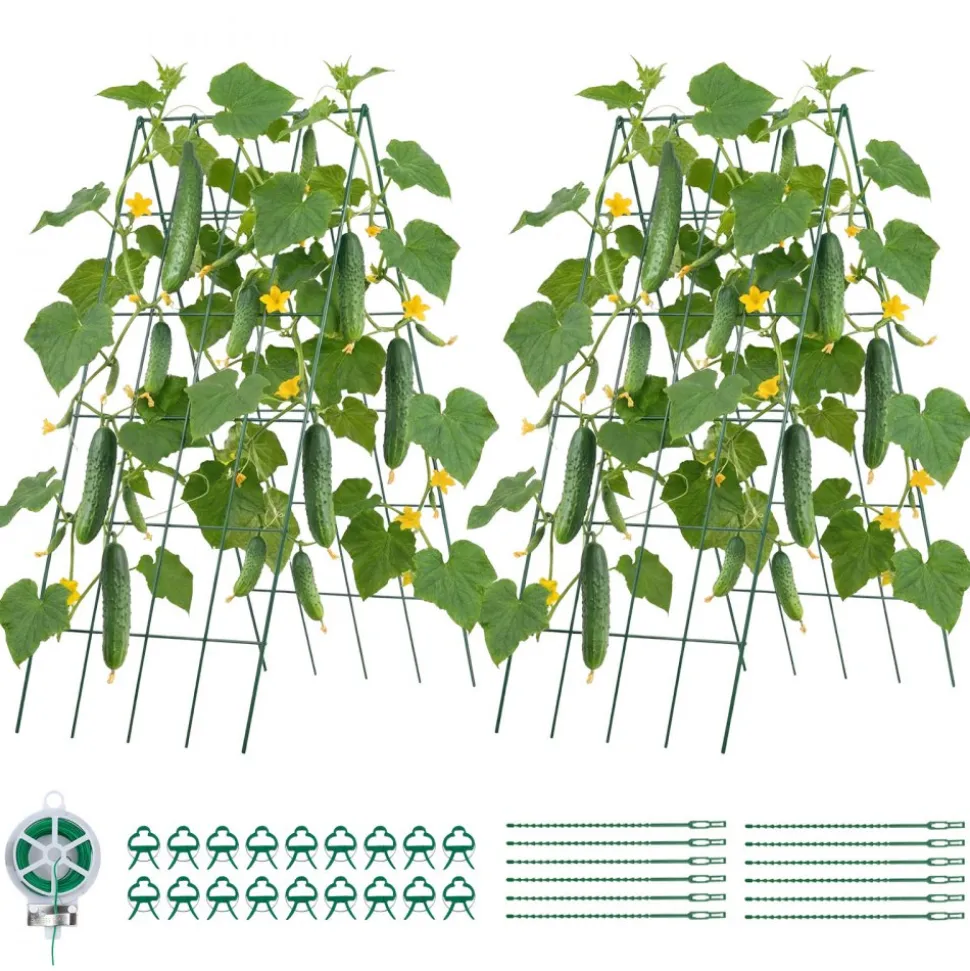 VEVOR Cucumber Trellis 4 Pack, A-Frame Garden Trellises for Raised Bed, Metal Rustproof Coating Plant Support for Vine, Climbing Plants, Peas, Beans, Zucchini, Tomato, Flower (38.98 x 15.75 in x 4PCS)
