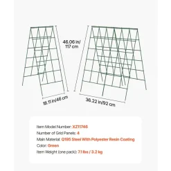 VEVOR Cucumber Trellis 4 Pack, A-Frame Garden Trellises for Raised Bed, Metal Rustproof Coating Plant Support for Vine, Climbing Plants, Peas, Beans, Zucchini, Tomato, Flower (46.06 x 18.11 in x 4PCS)