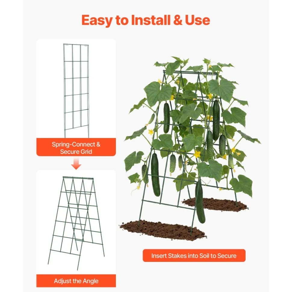 VEVOR Cucumber Trellis 4 Pack, A-Frame Garden Trellises for Raised Bed, Metal Rustproof Coating Plant Support for Vine, Climbing Plants, Peas, Beans, Zucchini, Tomato, Flower (46.06 x 18.11 in x 4PCS)