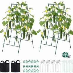 VEVOR Cucumber Trellis 4 Pack, A-Frame Garden Trellises for Raised Bed, Metal Rustproof Coating Plant Support for Vine, Climbing Plants, Peas, Beans, Zucchini, Tomato, Flower (46.06 x 18.11 in x 4PCS)