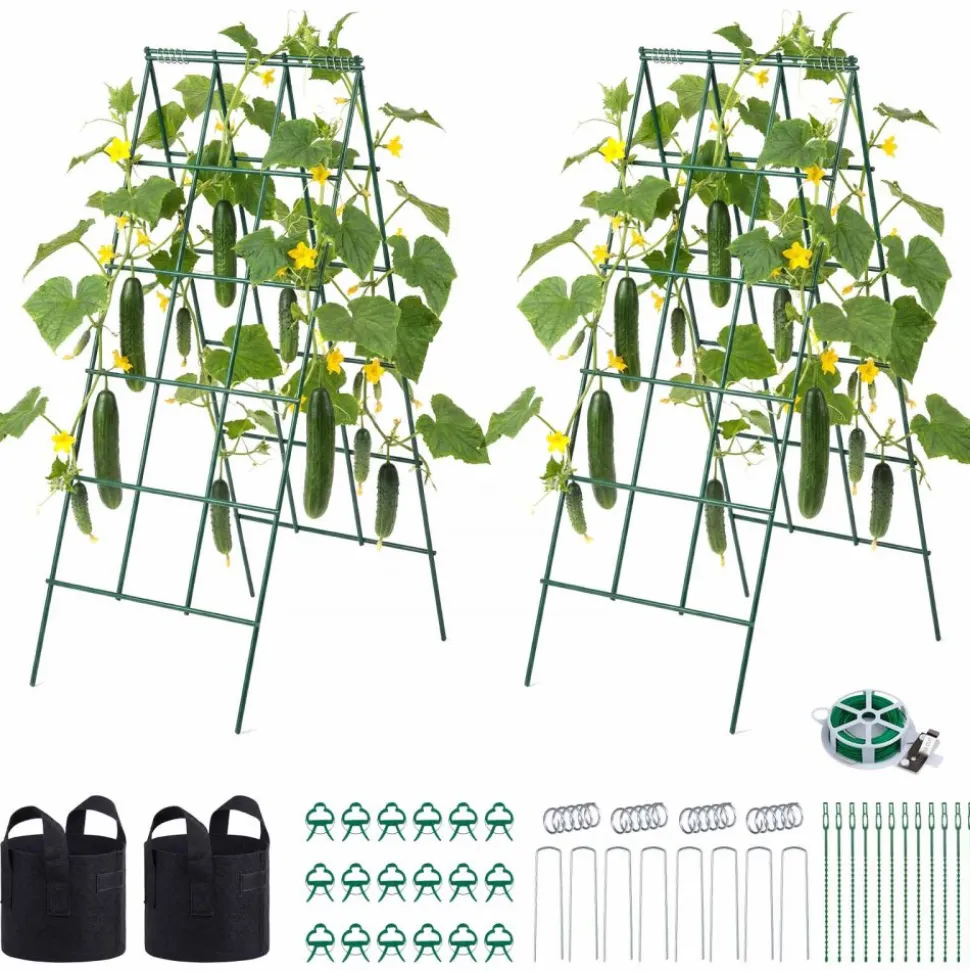 VEVOR Cucumber Trellis 4 Pack, A-Frame Garden Trellises for Raised Bed, Metal Rustproof Coating Plant Support for Vine, Climbing Plants, Peas, Beans, Zucchini, Tomato, Flower (46.06 x 18.11 in x 4PCS)