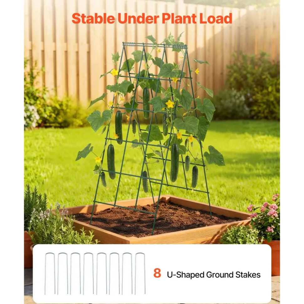 VEVOR Cucumber Trellis 4 Pack, A-Frame Garden Trellises for Raised Bed, Metal Rustproof Coating Plant Support for Vine, Climbing Plants, Peas, Beans, Zucchini, Tomato, Flower (46.06 x 18.11 in x 4PCS)