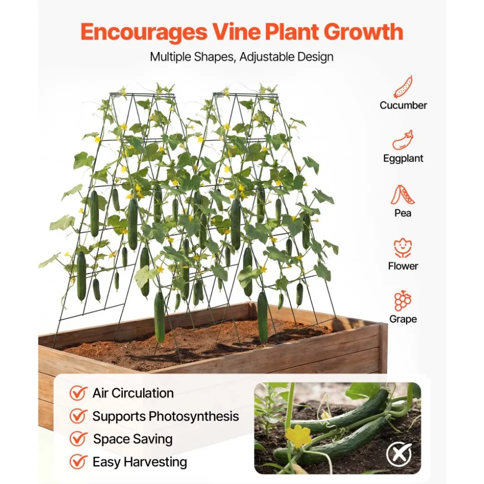 VEVOR Cucumber Trellis 4 Pack, A-Frame Garden Trellises for Raised Bed, Metal Rustproof Coating Plant Support for Vine, Climbing Plants, Peas, Beans, Zucchini, Tomato, Flower (46.06 x 18.11 in x 4PCS)