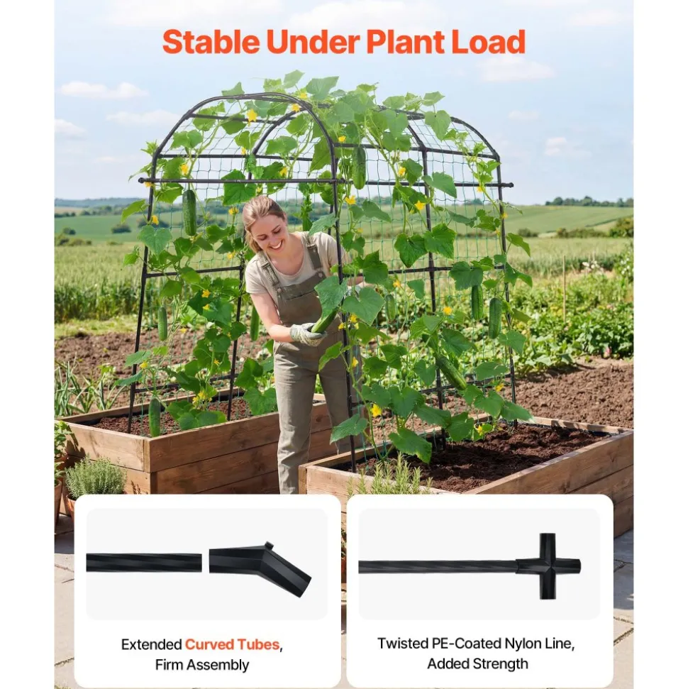 VEVOR Cucumber Trellis, U-Shape Garden Trellises for Raised Bed, Metal Arch Plant Support for Vine, Climbing Plants Outdoor, Peas, Beans, Zucchini, Tomato, Squash, Flower (70.87 x 44.09 x 82.99 in)