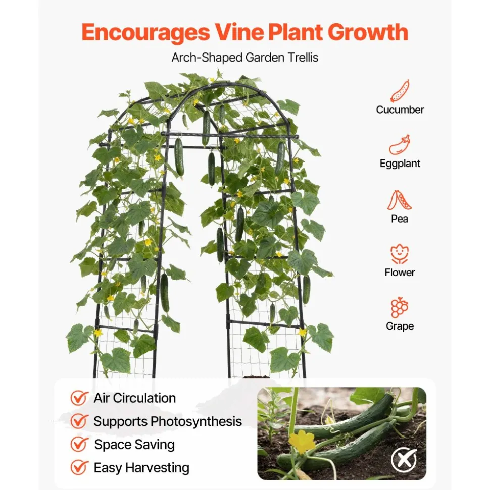 VEVOR Cucumber Trellis, U-Shape Garden Trellises for Raised Bed, Metal Arch Plant Support for Vine, Climbing Plants Outdoor, Peas, Beans, Zucchini, Tomato, Squash, Flower (32.01 x 31.5 x 80.71 in)