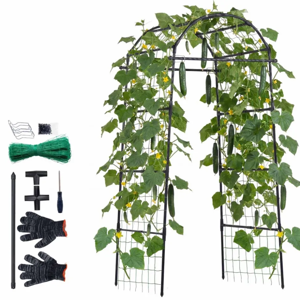 VEVOR Cucumber Trellis, U-Shape Garden Trellises for Raised Bed, Metal Arch Plant Support for Vine, Climbing Plants Outdoor, Peas, Beans, Zucchini, Tomato, Squash, Flower (32.01 x 31.5 x 80.71 in)