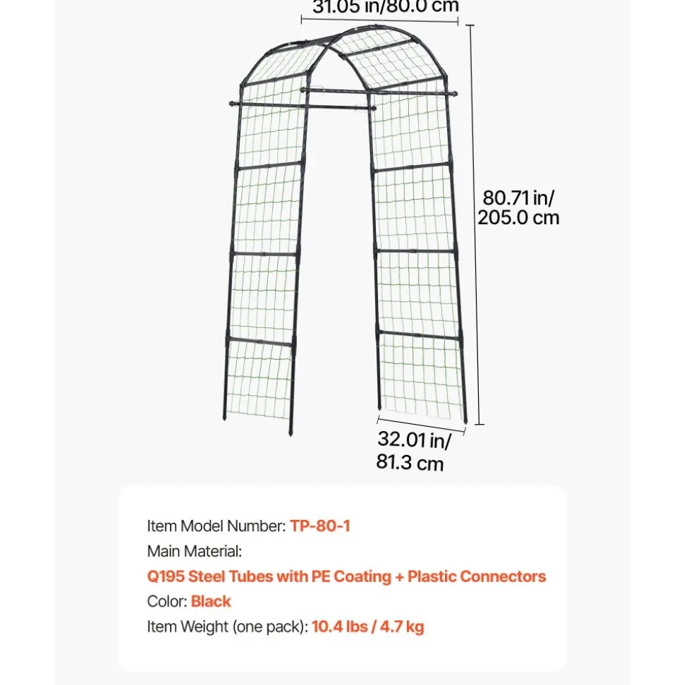 VEVOR Cucumber Trellis, U-Shape Garden Trellises for Raised Bed, Metal Arch Plant Support for Vine, Climbing Plants Outdoor, Peas, Beans, Zucchini, Tomato, Squash, Flower (32.01 x 31.5 x 80.71 in)