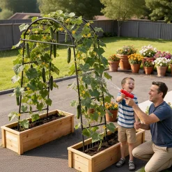 VEVOR Cucumber Trellis, U-Shape Garden Trellises for Raised Bed, Metal Arch Plant Support for Vine, Climbing Plants Outdoor, Peas, Beans, Zucchini, Tomato, Squash, Flower (32.01 x 31.5 x 80.71 in)
