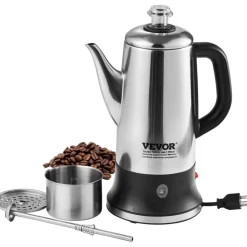 VEVOR 12-Cup Electric Percolator Coffee Pot, 304 Stainless Steel Coffee Percolator with Keep Warm Function & Heat-Resistant Handle, Classic Coffee Maker, Quick Brew & Easy-Pour Spout, Silver
