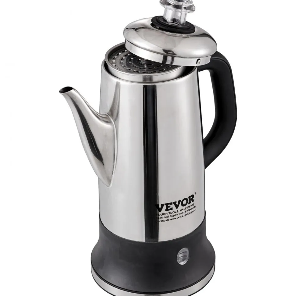 VEVOR 12-Cup Electric Percolator Coffee Pot, 304 Stainless Steel Coffee Percolator with Keep Warm Function & Heat-Resistant Handle, Classic Coffee Maker, Quick Brew & Easy-Pour Spout, Silver