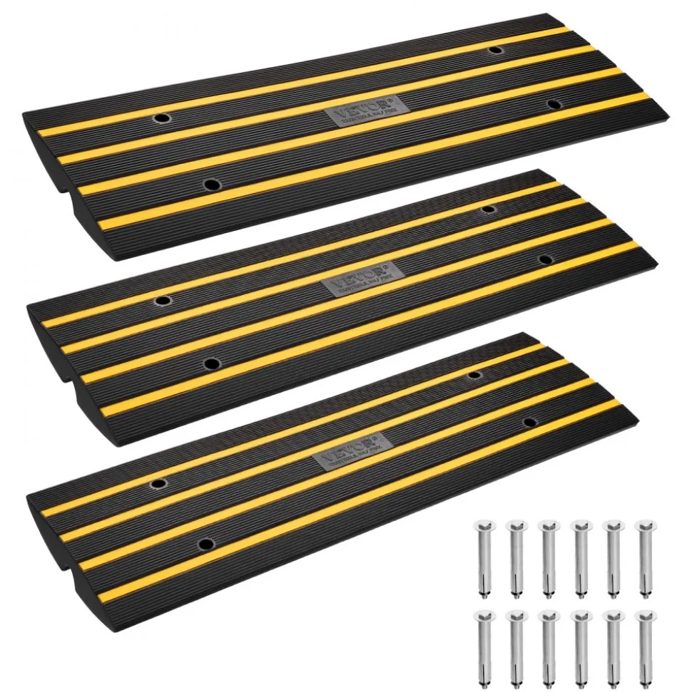 VEVOR Curb Ramp, 3 Pack Rubber Driveway Ramps, Heavy Duty 33069 lbs Weight Capacity Threshold Ramp, 2.6-inch High Curbside Bridge Ramps for Loading Dock Garage Sidewalk, Expandable Full Ramp Set