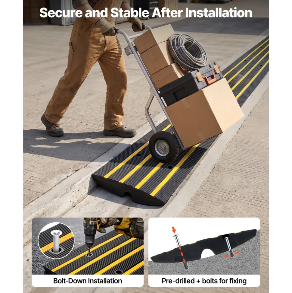 VEVOR Curb Ramp, 3 Pack Rubber Driveway Ramps, Heavy Duty 33069 lbs Weight Capacity Threshold Ramp, 2.6-inch High Curbside Bridge Ramps for Loading Dock Garage Sidewalk, Expandable Full Ramp Set