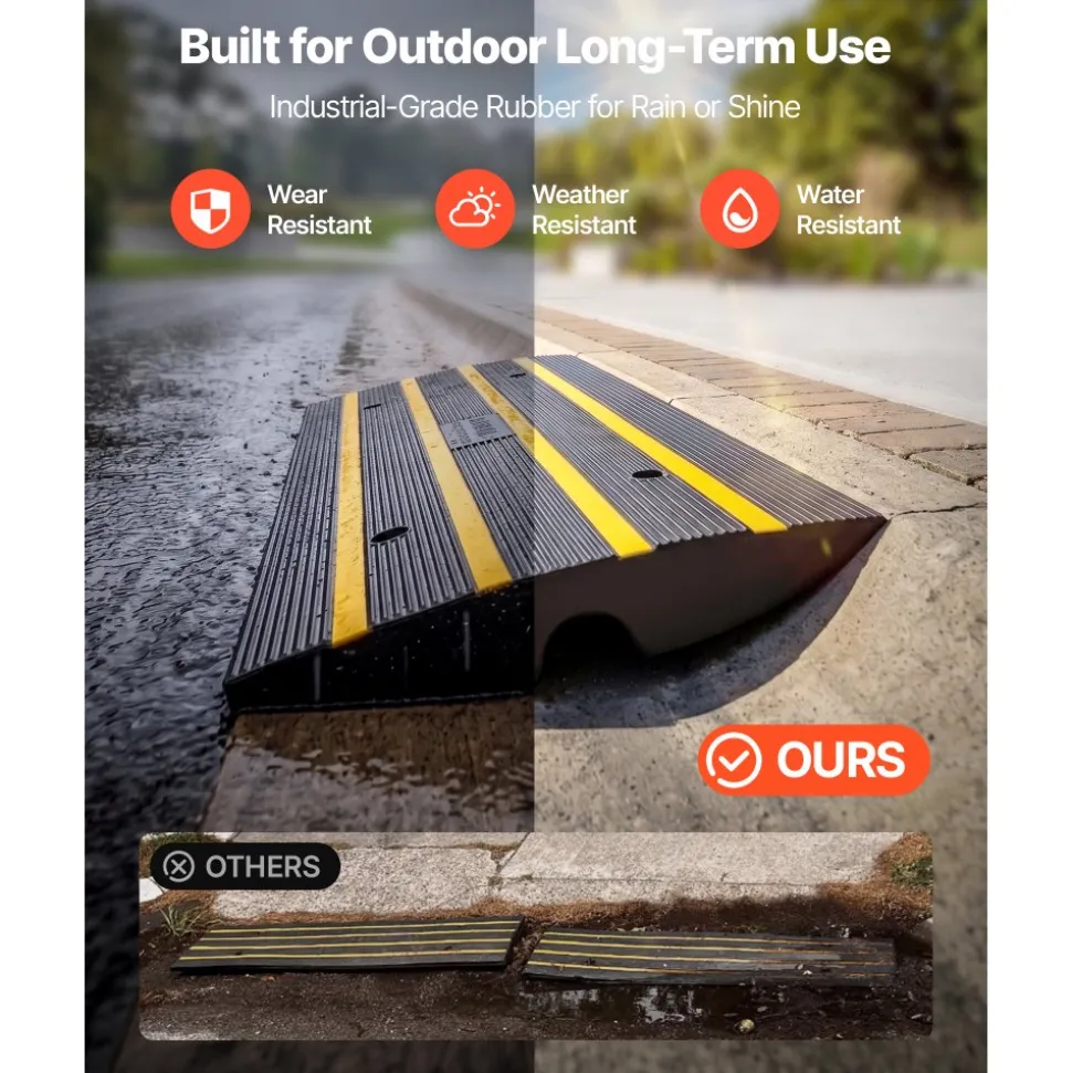 VEVOR Curb Ramp, 2.6" Rise Rubber Driveway Ramps, Heavy Duty 33069 lbs Weight Capacity Threshold Ramp, Curbside Bridge Ramps for Loading Dock Garage Sidewalk, Expandable Full Ramp Set