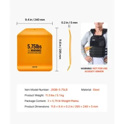VEVOR Curved Weight Vest Plates, 5.75 LB Pairs, Premium Steel Tactical Weighted Plates for Vest, Ergonomic Design, for Strength Endurance Training, Running, Jogging, Fitness, Heavy Workouts