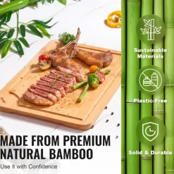 VEVOR Cutting Board, 3 Pieces, Premium Versatile Bamboo Cutting Board with Food-Grade Oil and Juice Groove,Sturdy & Durable Chopping Board with Built-in Handle, Fit for Display, Chopping & Serving