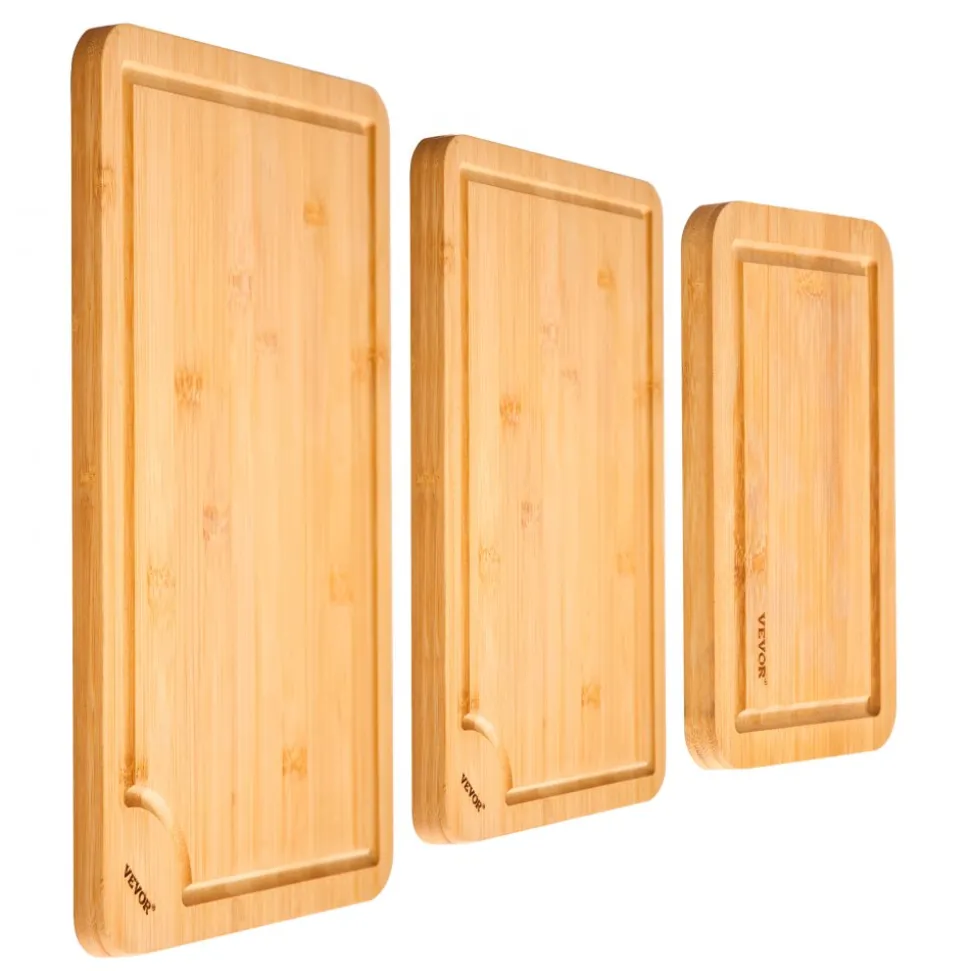 VEVOR Cutting Board, 3 Pieces, Premium Versatile Bamboo Cutting Board with Food-Grade Oil and Juice Groove,Sturdy & Durable Chopping Board with Built-in Handle, Fit for Display, Chopping & Serving