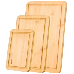 VEVOR Cutting Board, 3 Pieces, Premium Versatile Bamboo Cutting Board with Food-Grade Oil and Juice Groove,Sturdy & Durable Chopping Board with Built-in Handle, Fit for Display, Chopping & Serving