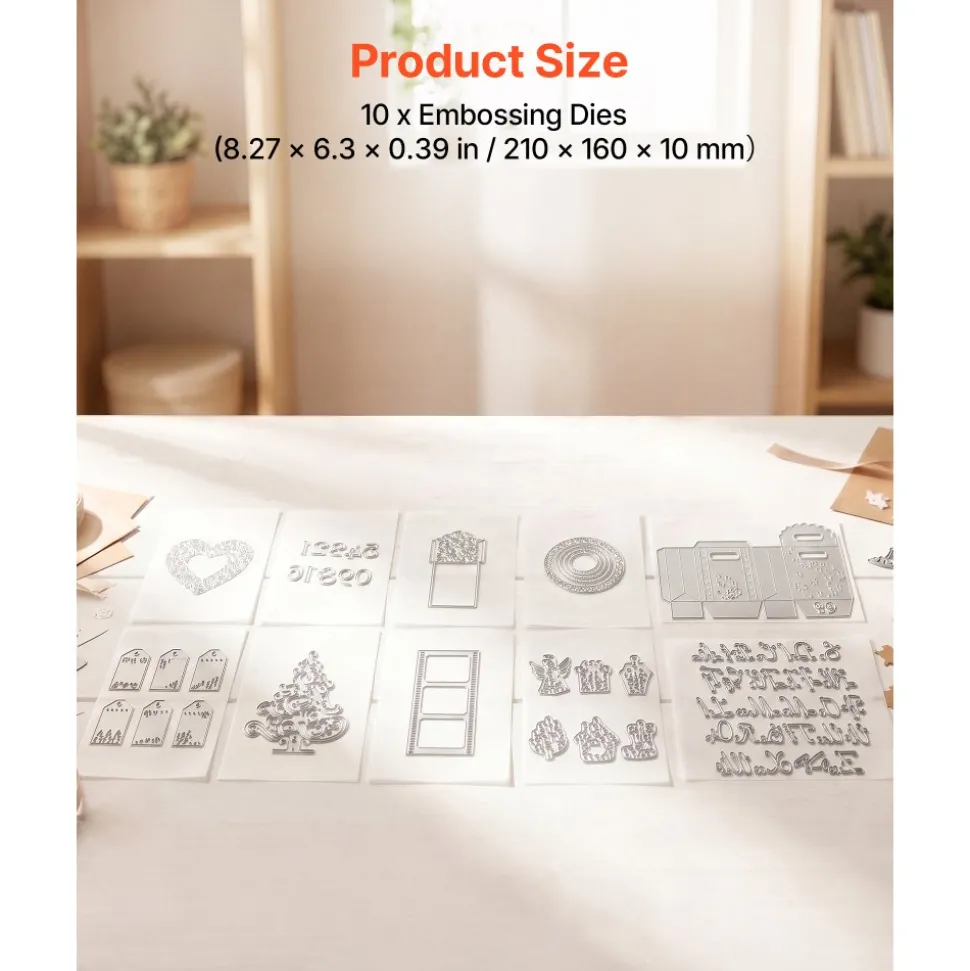 VEVOR Cutting Dies, 10 Pieces Metal Die Cuts, Compatible with VEVOR Die Cutting and Embossing Machine, Letters, Numbers, Tree Patterns, Cut Dies for Scrapbooking, Card Making, DIY Paper Crafting