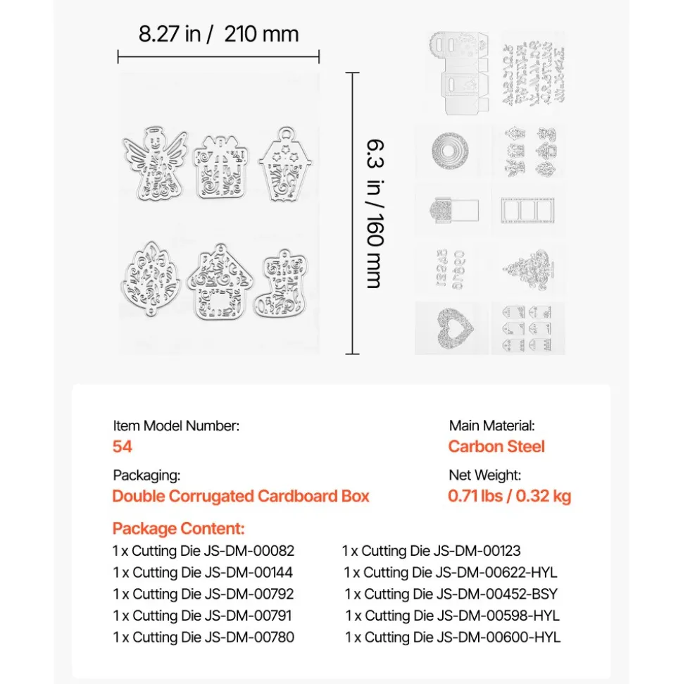 VEVOR Cutting Dies, 10 Pieces Metal Die Cuts, Compatible with VEVOR Die Cutting and Embossing Machine, Letters, Numbers, Tree Patterns, Cut Dies for Scrapbooking, Card Making, DIY Paper Crafting