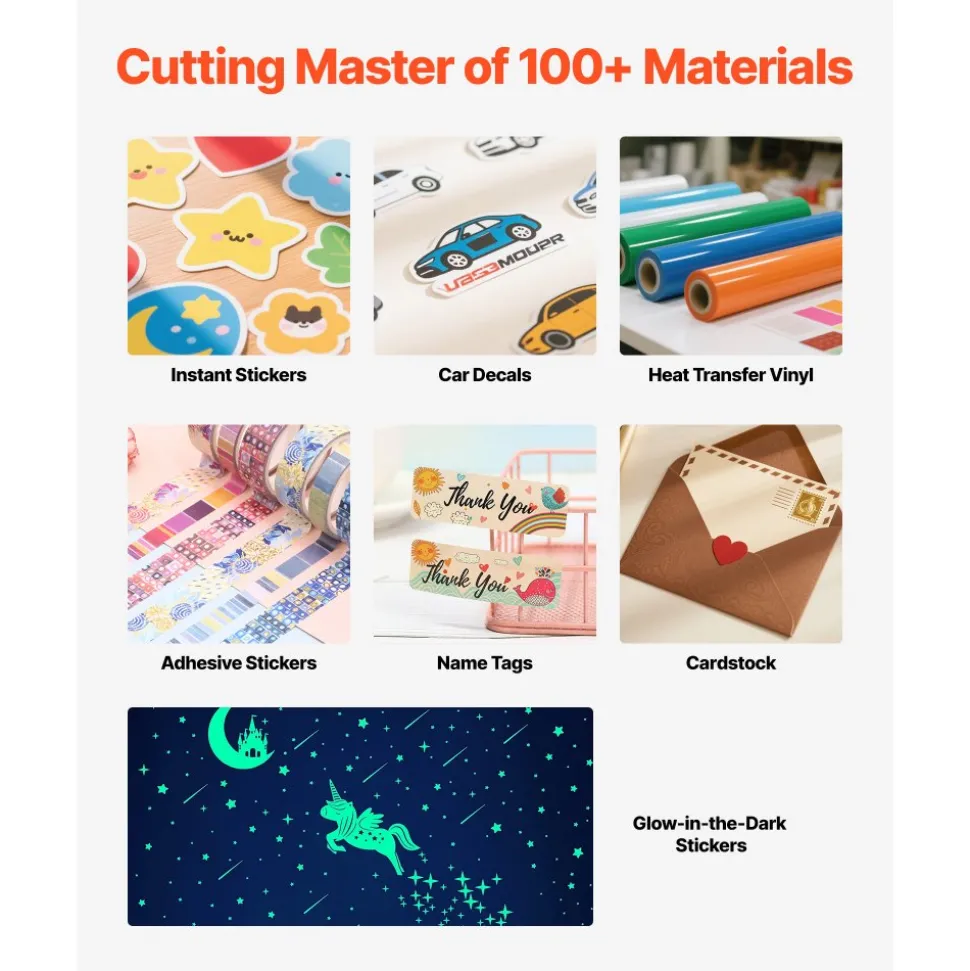 VEVOR Cutting Machine, Automatic Edge Detection Vinyl Cutter Machine with Design Software and Materials, Compatible with Multiple File Formats, for Creating Customized DIY Crafts, Cards, Stickers