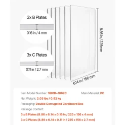 VEVOR Cutting Plates, 6 Pcs, 8.86 x 6.14 in, Clear Polycarbonate Material, Die Cut Pads Compatible with VEVOR Die Cutting and Embossing Machine KM-1860, for Scrapbooking, Card Making, Crafting