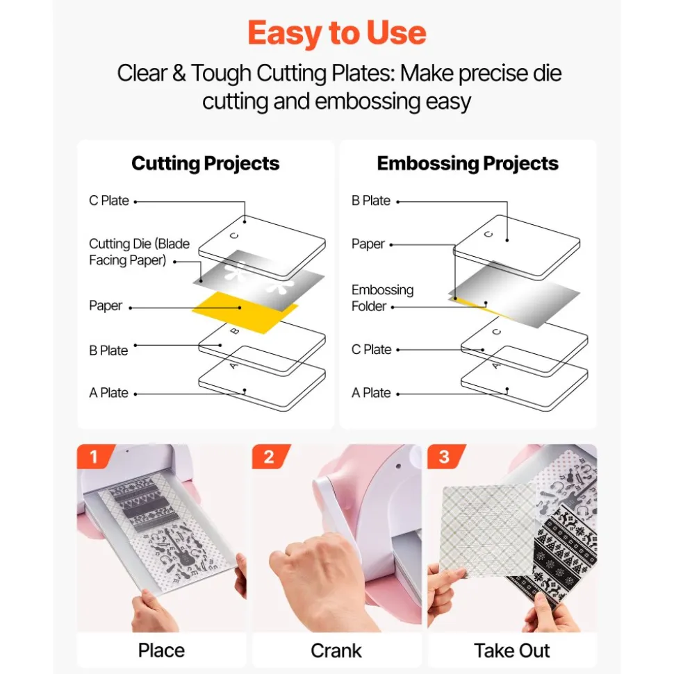 VEVOR Cutting Plates, 6 Pcs, 12.13 x 8.5 x 0.12 in, Clear Polycarbonate Material, Die Cut Pads Compatible with VEVOR Die Cutting and Embossing Machine KM-1885, for Scrapbooking and Card Making