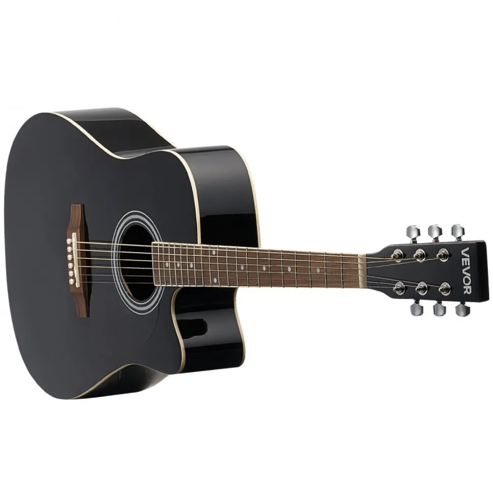 VEVOR Cutway Acoustic Guitar, 41 in, 6-String Black Solid Spruce Top Guitar, Beginner Bundle with Gig Bag, Tuner, Strap, Strings, Picks, Capo, Rosewood Fingerboard, for Adult Fingerstyle Solo Jazz