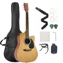 VEVOR Cutway Acoustic Guitar, 41 in, 6-String, Natural Solid Spruce Top Guitar, Beginner Bundle with Gig Bag, Tuner, Strap, Steel Strings, Picks, Capo, Rosewood Fingerboard, for Fingerstyle Solo Jazz