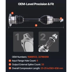 VEVOR CV Axle Shaft Assembly, Front Left or Right Side (Driver or Passenger Side), Automotive Replacement CV Joint Axle Shaft Compatible with 2007-2020 Cadillac Escalade, Alloy Steel & Carbon Steel