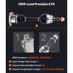 VEVOR CV Axle Shaft Assembly, Front Left or Right Side (Driver or Passenger Side), Automotive Replacement CV Joint Axle Compatible with 1999-2006 Chevrolet Silverado 1500, Alloy Steel & Carbon Steel