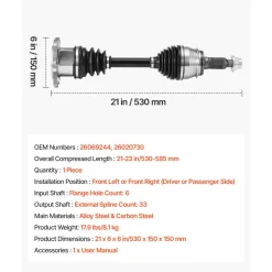 VEVOR CV Axle Shaft Assembly, Front Left or Right Side (Driver or Passenger Side), Automotive Replacement CV Joint Axle Compatible with 1999-2006 Chevrolet Silverado 1500, Alloy Steel & Carbon Steel